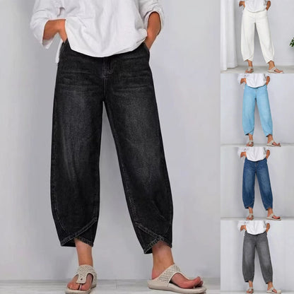 👖【Βελτιωμένο τζιν, απαλό και αναπνεύσιμο】μοντέρνο άνετο τζιν με φαρδιά γραμμή