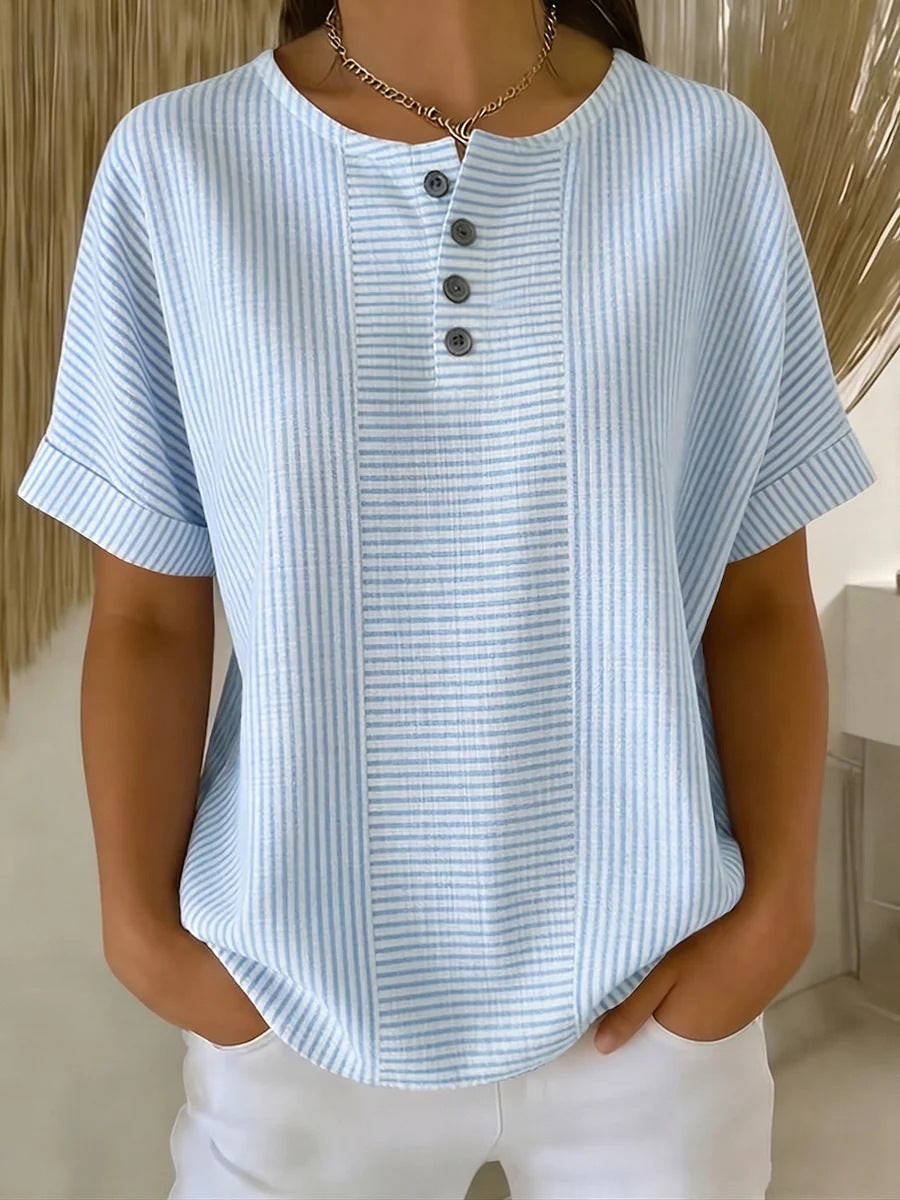 🌸 50% ΕΚΠΤΩΣΗ ΤΩΡΑ! 🌸 Γυναικείο Ριγέ Πουκάμισο Henley【S-3XL】