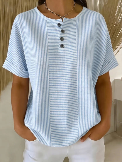 🌸 50% ΕΚΠΤΩΣΗ ΤΩΡΑ! 🌸 Γυναικείο Ριγέ Πουκάμισο Henley【S-3XL】