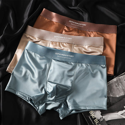 🔥【3 τεμάχια】Νέα ανδρικά εσώρουχα Ice Silk Summer Breathable Boxer Σατέν ανδρικά εσώρουχα