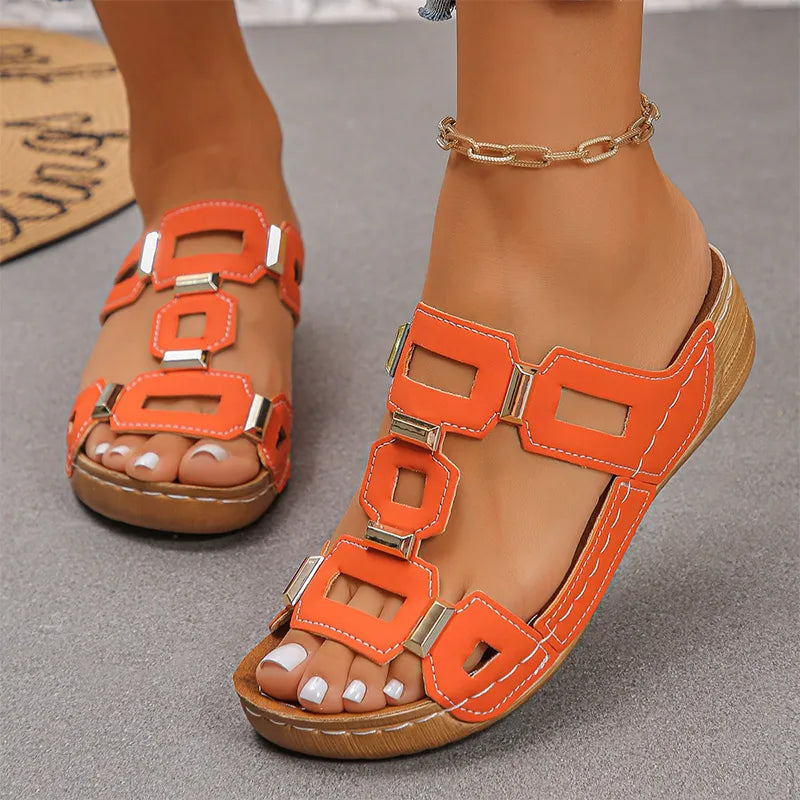 👡【Άνετα, χωρίς κόπωση στο περπάτημα】Ρετρό σανδάλια με πλατφόρμα και τακούνι σφήνας (ορθοπεδικά)