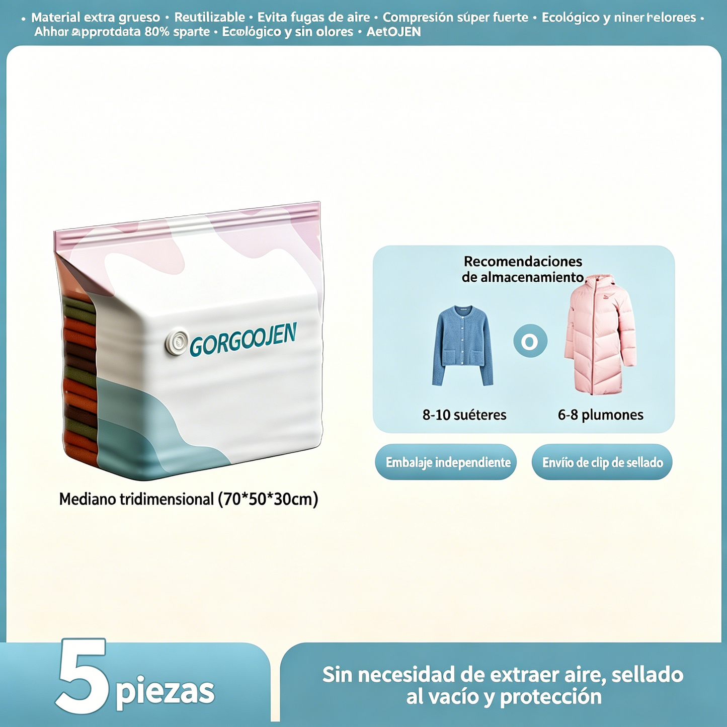 🧳 5 artículos por 26 euros 💨 Bolsa de almacenamiento al vacío grande y compresible: no requiere bomba, es a prueba de fugas e ideal para ahorrar espacio en maletas y en casa ✈️