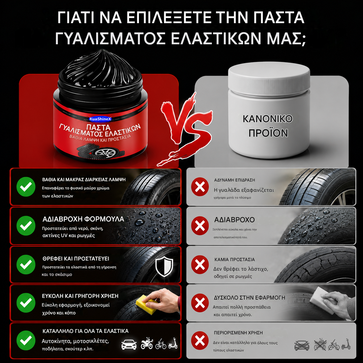 🏆 Τελευταία ημέρα της ειδικής προσφοράς! 🚗 Αγοράστε 1, πάρτε 2 δωρεάν! ✨ Κρέμα επισκευής ελαστικών και πλαστικών αυτοκινήτου – Αποκαθιστά τη λάμψη, αποτρέπει το σκάσιμο, εύκολη στην εφαρμογή.