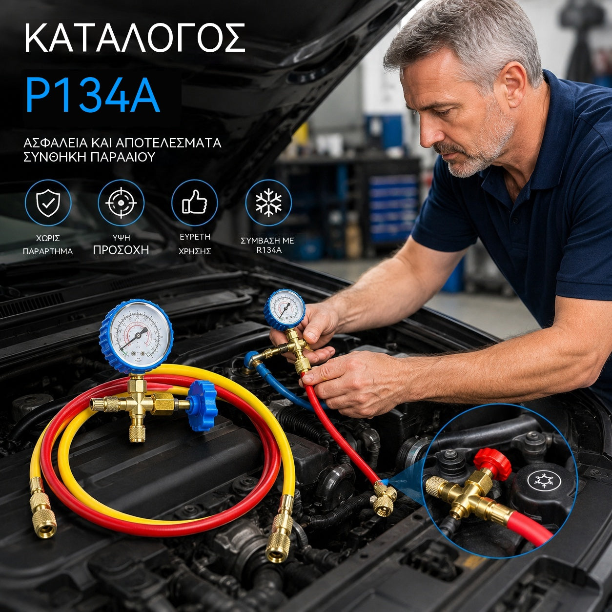 🔧❄️ Σωλήνας επαναφόρτισης ψυκτικού AC R134a με μετρητή – Στεγανός, ευανάγνωστος και συμβατός με αυτοκίνητα, φορτηγά ή οικιακά κλιματιστικά – Ασφαλής επαναφόρτιση DIY 🚗
