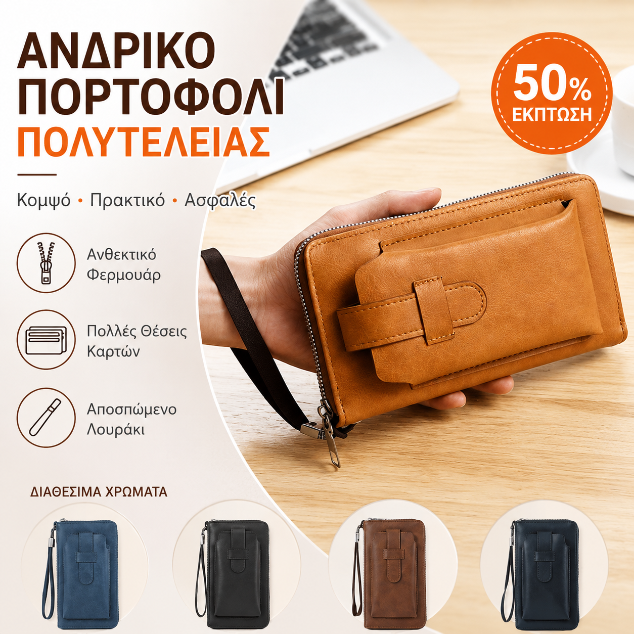 💼 Χειροποίητο πολυλειτουργικό ανδρικό πορτοφόλι Νέου στυλ από γνήσιο δέρμα