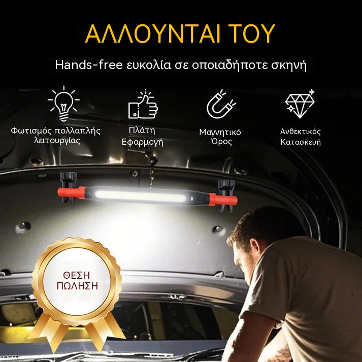 📢💡 Επαναφορτιζόμενος φακός εργασίας 4 σε 1: Hands-free, οπουδήποτε.