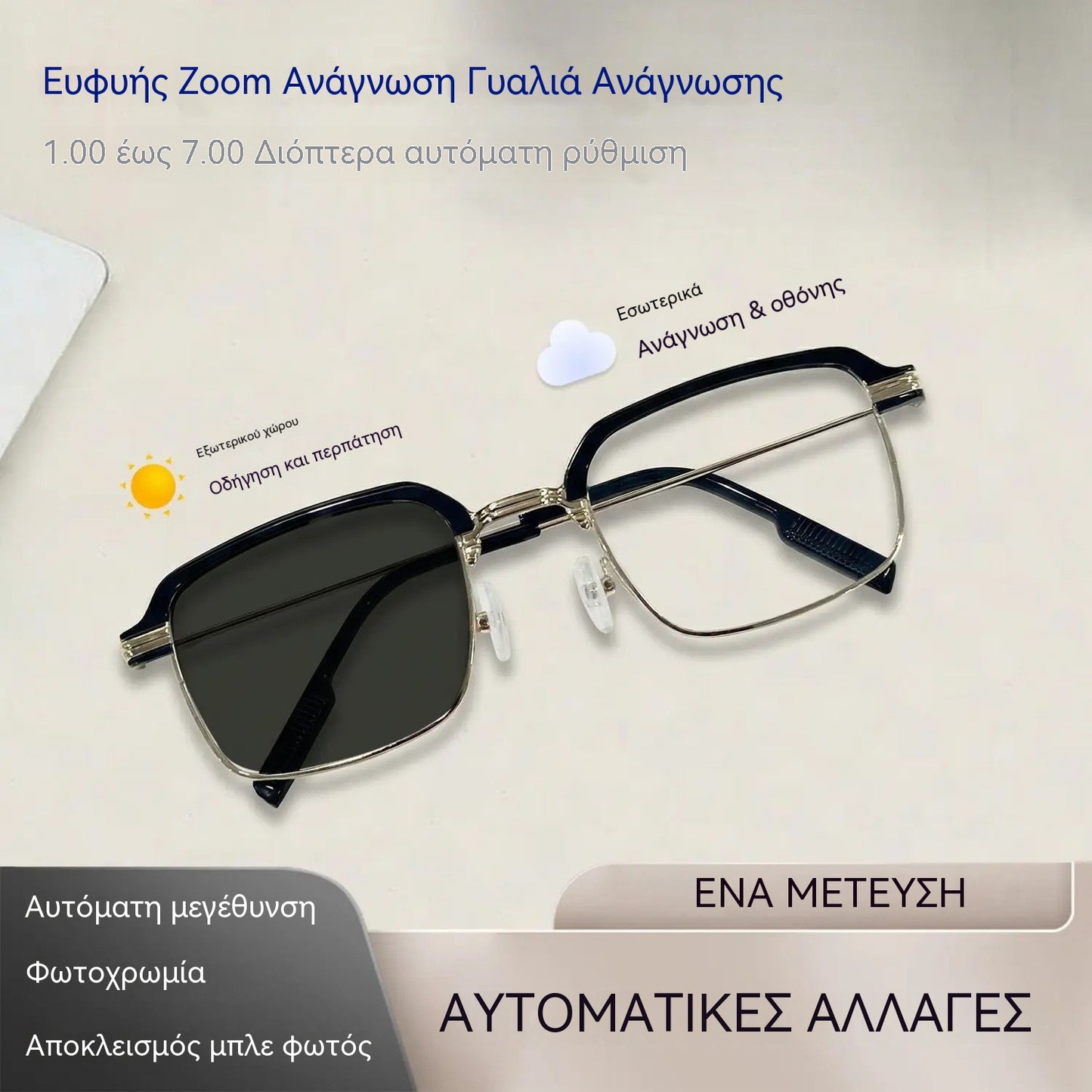 【Αγοράστε 1 και πάρτε 1 δωρεάν】👓 Γυαλιά ανάγνωσης με αυτόματη εστίαση 🔍 Διόπτρα 1-7 ☀️ Φωτοχρωμικοί φακοί 🛡️ Προστασία από την υπεριώδη ακτινοβολία