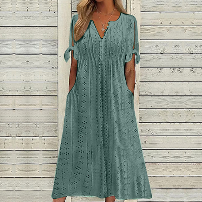 【🏆Προϊόντα με τις μεγαλύτερες πωλήσεις】👗 Απλό και ντελικάτο μονόχρωμο φόρεμα