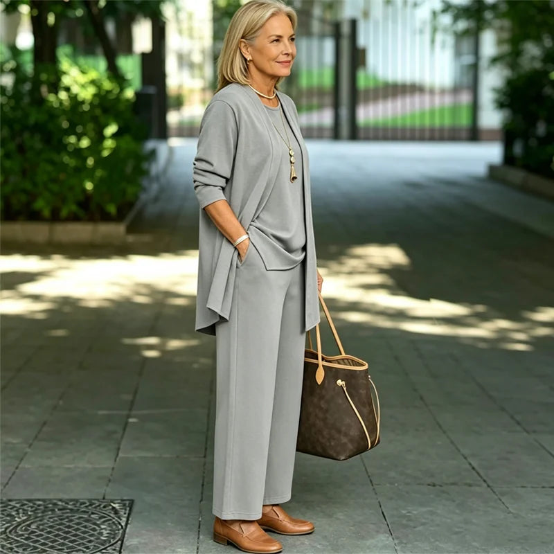 Σετ τριών τεμαχίων για το καλοκαίρι: αέρινη ζακέτα, φαρδύ τοπ και παντελόνι που δεν τσαλακώνεται, μεγέθη S-5XL