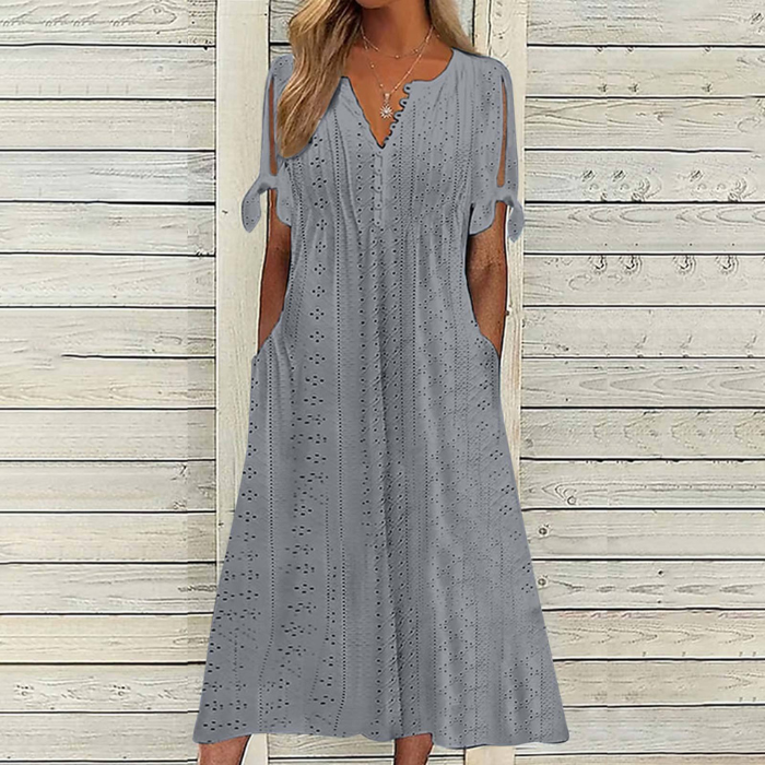 【🏆Προϊόντα με τις μεγαλύτερες πωλήσεις】👗 Απλό και ντελικάτο μονόχρωμο φόρεμα