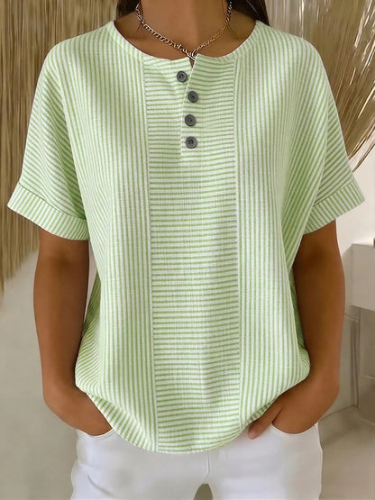 🌸 50% ΕΚΠΤΩΣΗ ΤΩΡΑ! 🌸 Γυναικείο Ριγέ Πουκάμισο Henley【S-3XL】