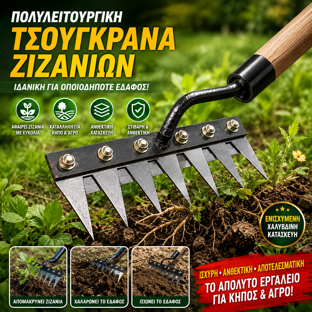 💥 ⛏️🌱 Τσάπες και τσουγκράνες που χρησιμοποιούνται για γεωργικό σκάψιμο, φύτευση λαχανικών και χαλάρωση του εδάφους.