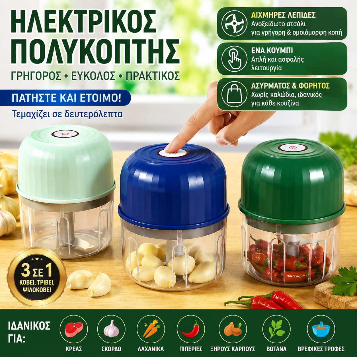 👍👍【2 στοιχεία】Αποτελεσματικός και ασύρματος μίνι ηλεκτρικός κόφτης τροφίμων