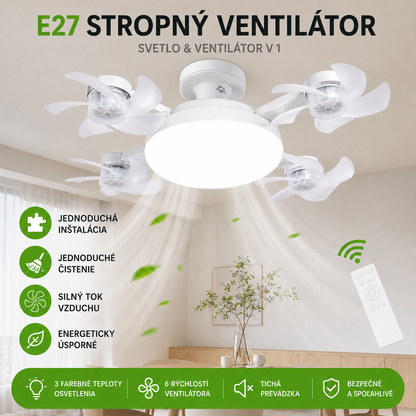 【50% zľava na objednávky uskutočnené dnes】Štvorlopový ventilátor, žiarovka E27 a diaľkové ovládanie