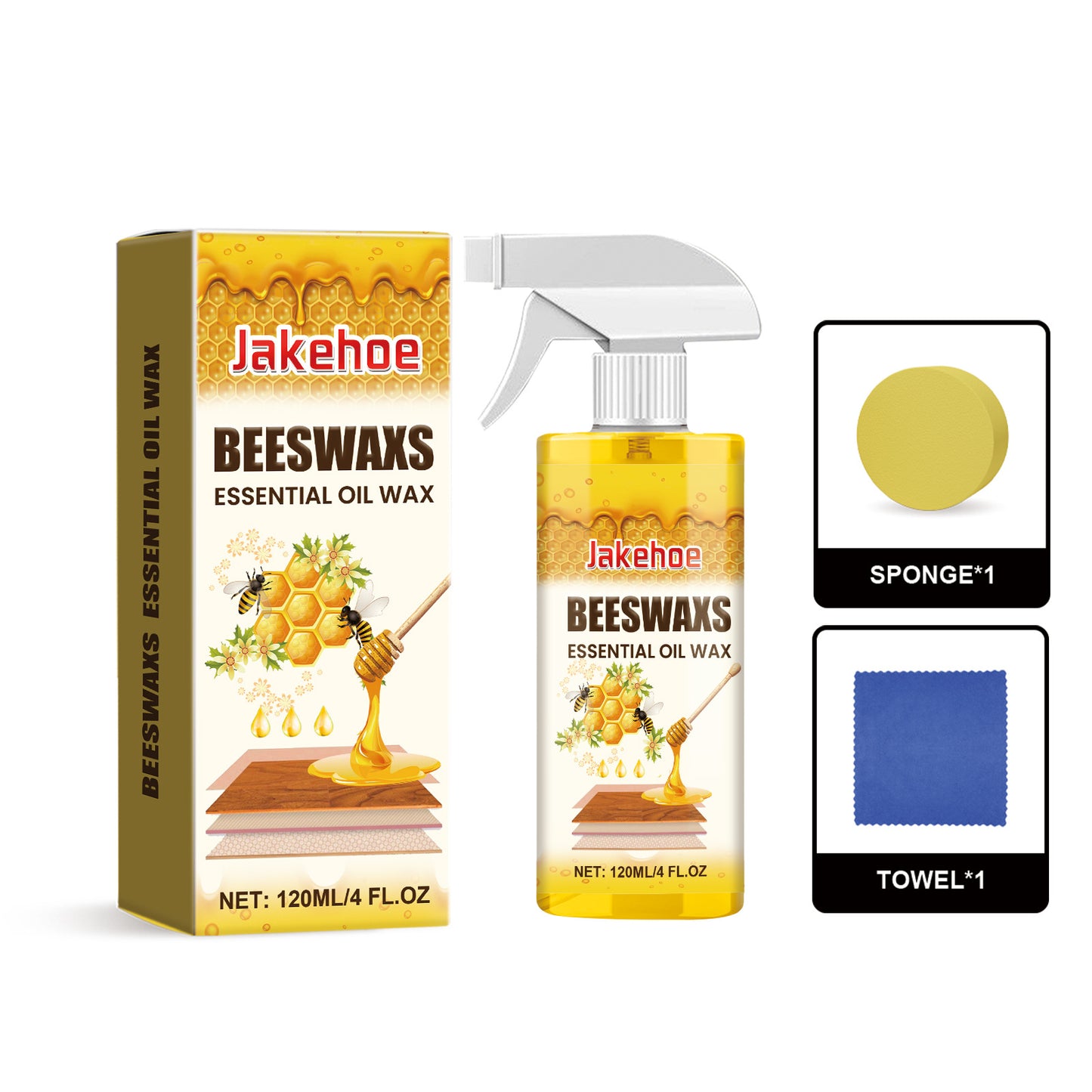 Σπρέι γυαλίσματος ξύλου με κερί μέλισσας 120ml (περιλαμβάνει σφουγγάρι και πετσέτα) για τη φροντίδα των επίπλων, την πρόληψη των ρωγμών και την προστασία του χρώματος.