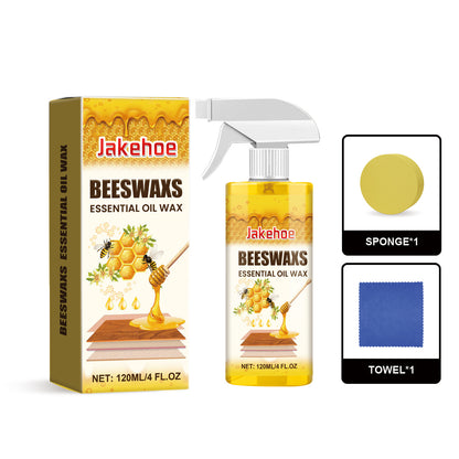 Σπρέι γυαλίσματος ξύλου με κερί μέλισσας 120ml (περιλαμβάνει σφουγγάρι και πετσέτα) για τη φροντίδα των επίπλων, την πρόληψη των ρωγμών και την προστασία του χρώματος.