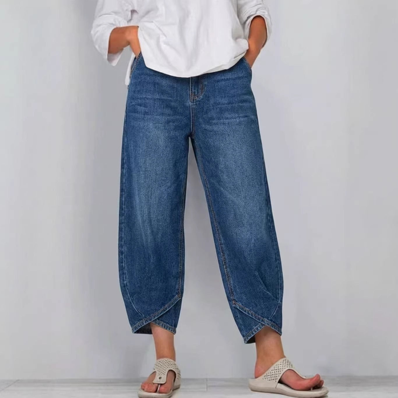 👖【Βελτιωμένο τζιν, απαλό και αναπνεύσιμο】μοντέρνο άνετο τζιν με φαρδιά γραμμή