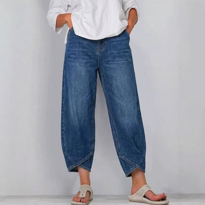 👖【Βελτιωμένο τζιν, απαλό και αναπνεύσιμο】μοντέρνο άνετο τζιν με φαρδιά γραμμή