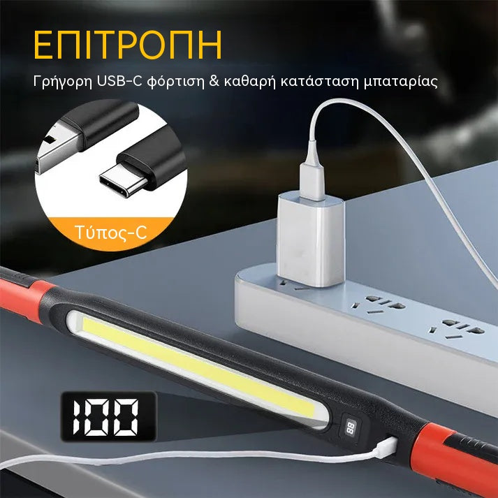 📢💡 Επαναφορτιζόμενος φακός εργασίας 4 σε 1: hands-free, οπουδήποτε.