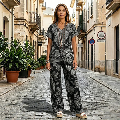 Γυναικεία καλοκαιρινά ρούχα, casual ολόσωμο κοστούμι δύο τεμαχίων, φαρδιά και αναπνεύσιμη