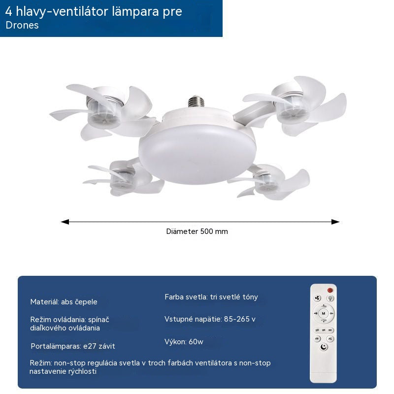 【50% zľava na objednávky uskutočnené dnes】Štvorlopový ventilátor, žiarovka E27 a diaľkové ovládanie