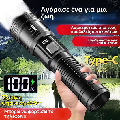 ✨Πολυλειτουργικός φακός υψηλής ισχύος, επαναφορτιζόμενος, φορητός, έξυπνος, μεγάλης εμβέλειας, ζουμ, USB