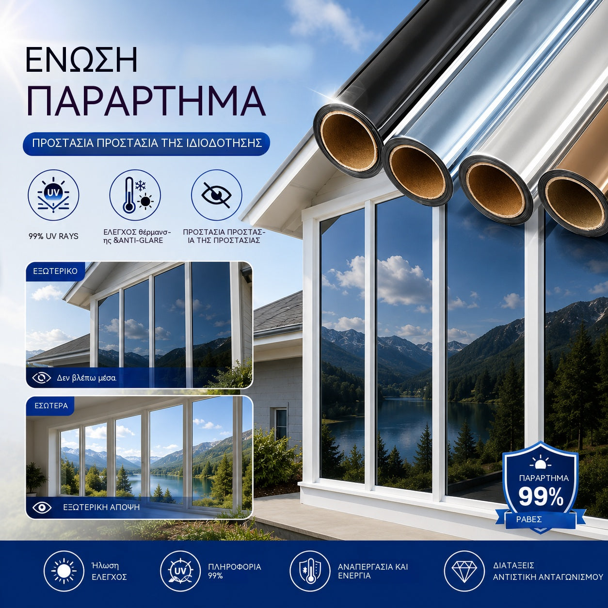 50*300CM🔥 Θερμομονωτική μεμβράνη προστασίας απορρήτου – Προστασία από υπεριώδη ακτινοβολία, εύκολη εφαρμογή & ιδανική για το σπίτι και το γραφείο 🏠