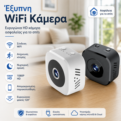 🛡️🎥Ευρυγώνια ασύρματη συσκευή εγγραφής οικιακής ασύρματης παρακολούθησης HD Smart WiFi