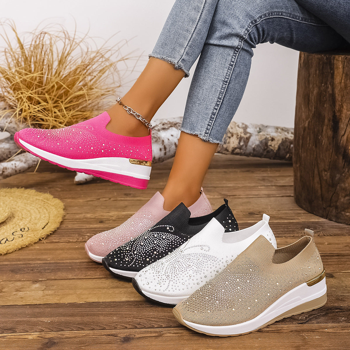【37-44】👟Γυναικεία αθλητικά παπούτσια με πεταλούδες και στρας - αστράφτουν με κάθε βήμα ✨