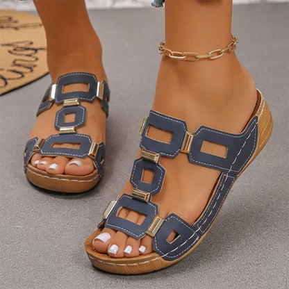 👡【Άνετα, χωρίς κόπωση στο περπάτημα】Ρετρό σανδάλια με πλατφόρμα και τακούνι σφήνας (ορθοπεδικά)